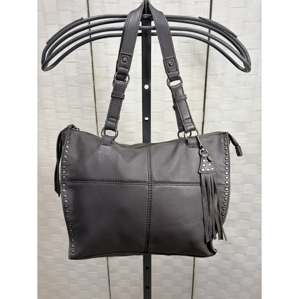 The Sak Charcoal Silverlake pebbled leather satchel tote double straps womens